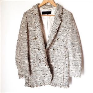 Zara tweed blazer jacket coat size Large